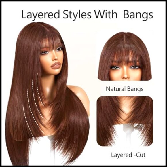 Synthetic Heat-Resistant Wig with Bangs Layered Style for Daily Party Use main image 2
